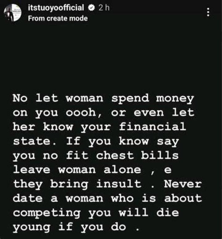 
Don’t Let A Woman Spend Money On You Or Know Your Financial State – BBNaija’s Tuoyo Advises 